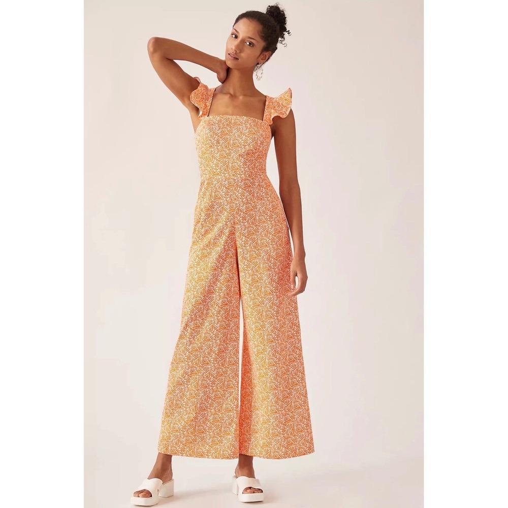 Anthropologie Hutch Orange Matchsticks Jumpsuit Wide Leg Size XS